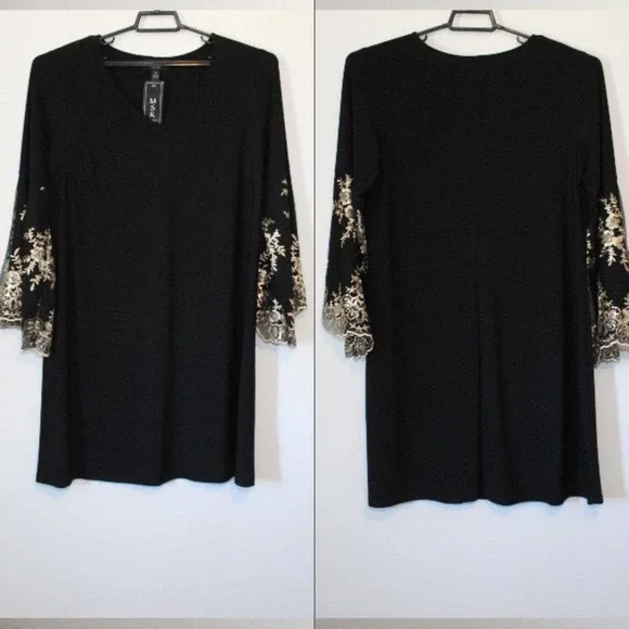 NWT MSK Bell Sleeve Shift Dress Black Gold Sleeve Women's Plus Size 1X H14730 - Picture 13 of 14